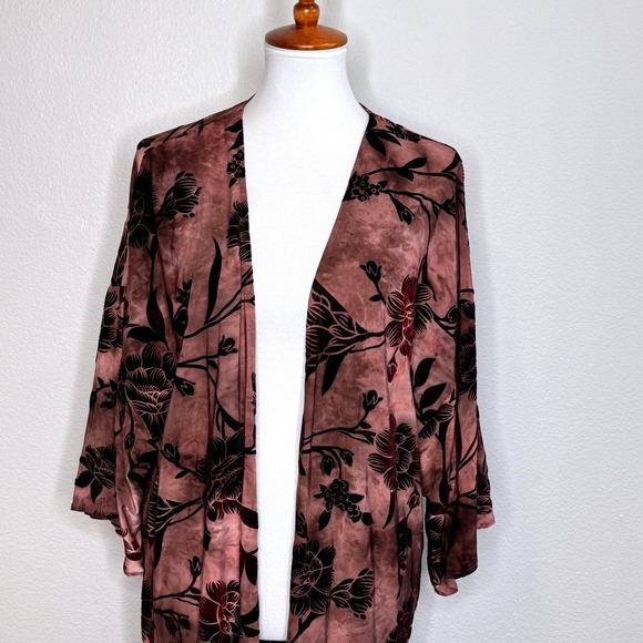 ANGL Velvet Burnout Kimono MEDIUM Reddish Brown Fringe Hem Whimsigoth Festival - Picture 2 of 11